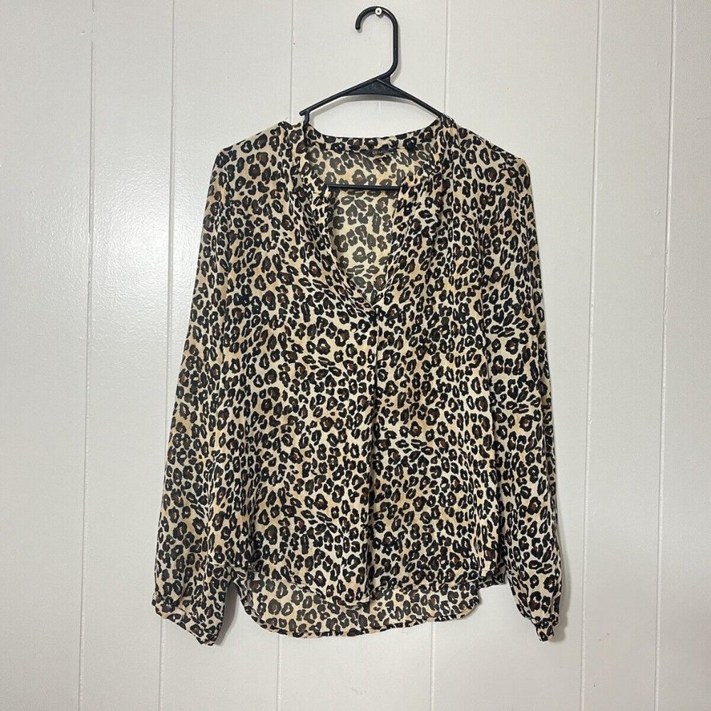 Guess Long Sleeve Leopard Animal Print Blouse Size M EUC